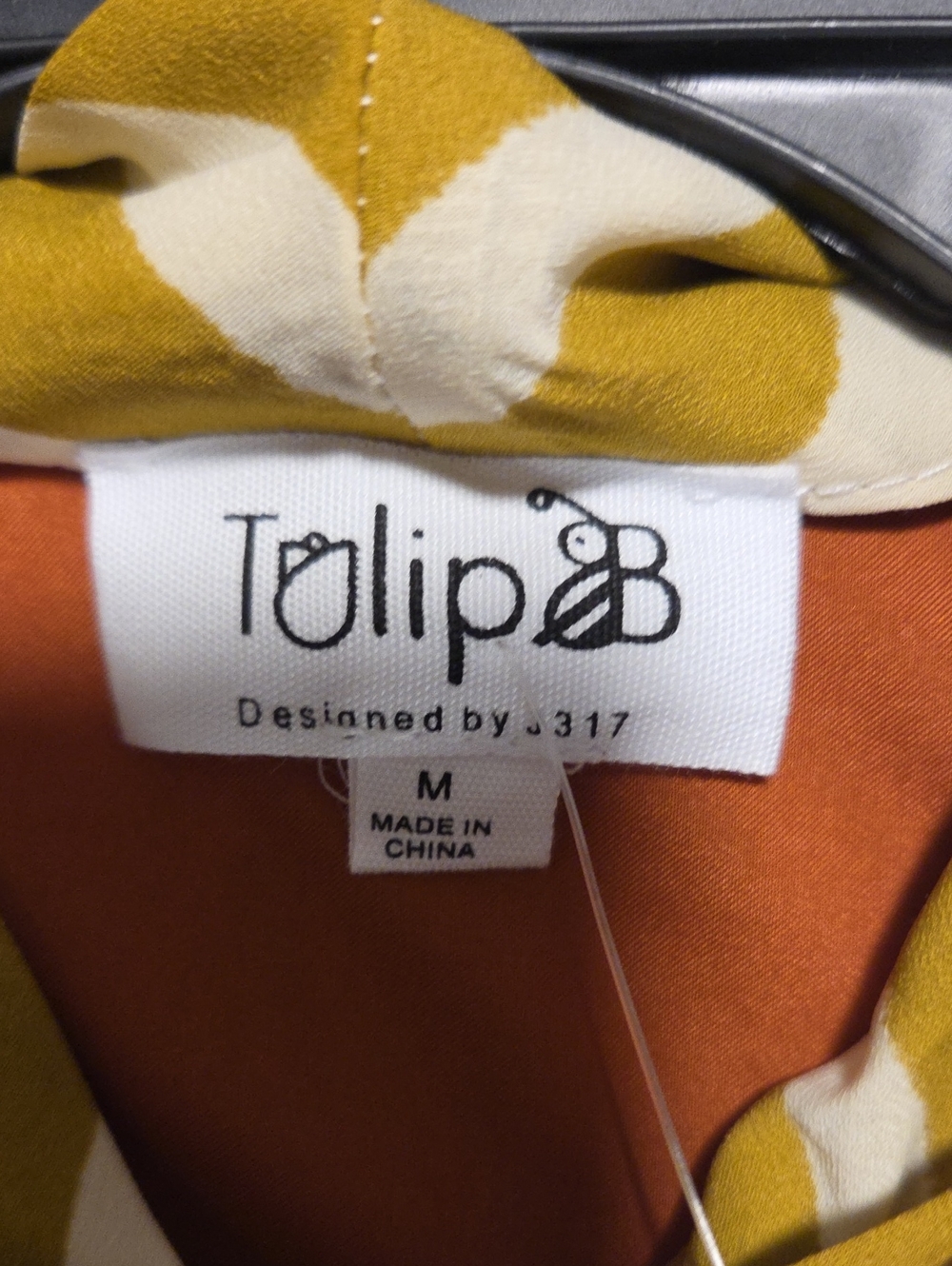 *Striped Mustard and White Bow-Tie Button Down Blouse Pit20 LENGTH 23.5 - Picture 3 of 4